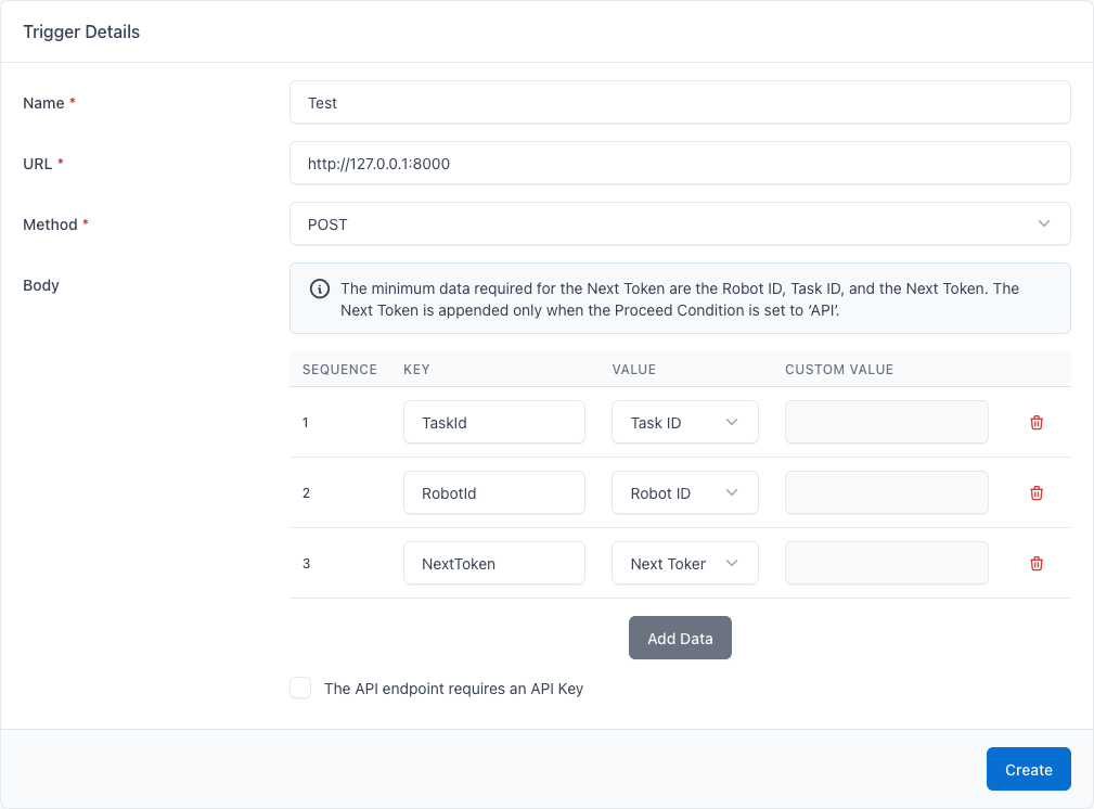 Screenshot of creating a trigger