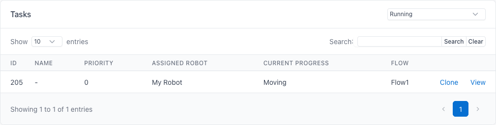 Screenshot of the tasks page