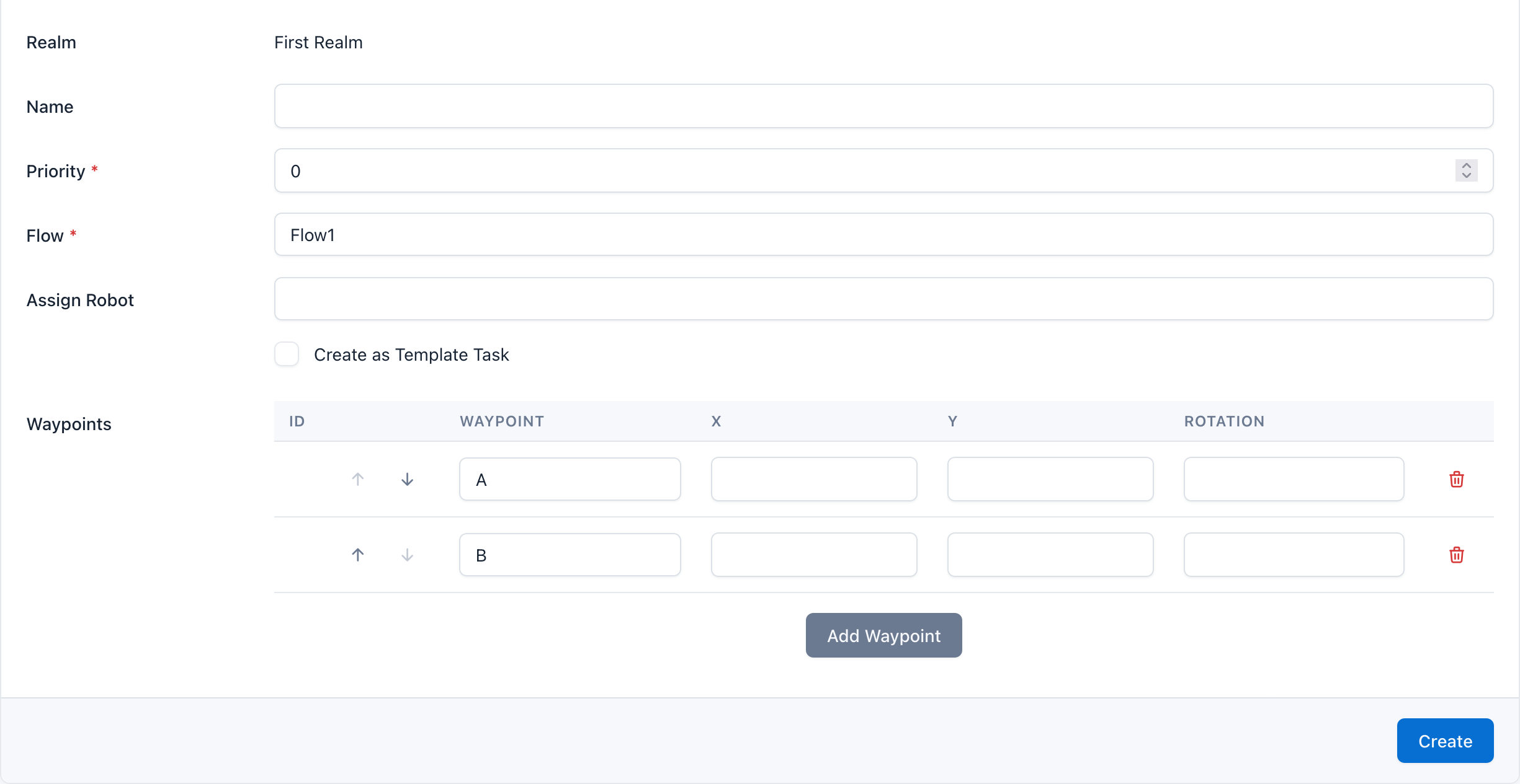 Screenshot of the task creation page