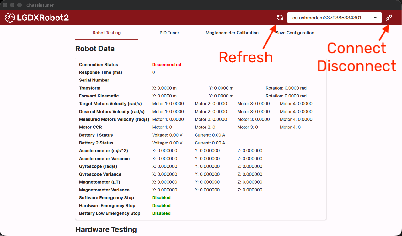Screenshot of the Robot Data tab